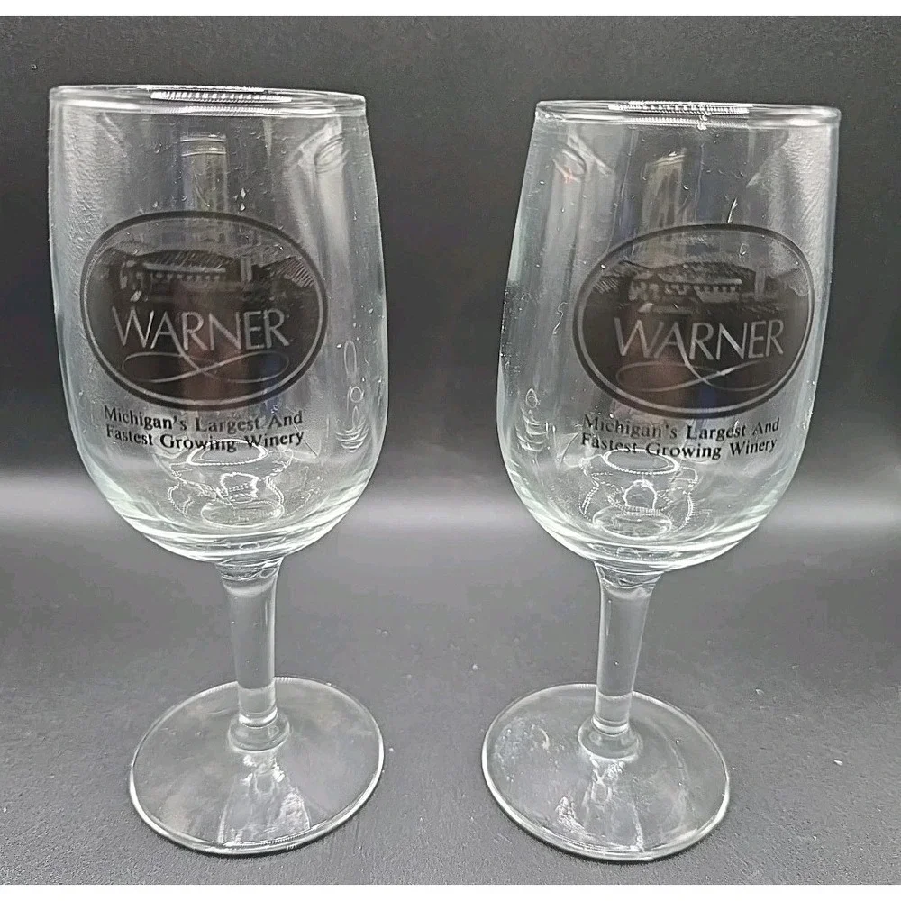 Vntg Warner Michigan's Largest & Fastest Growing Winery Tasting Stem Glass Set 2 - Picture 6 of 6